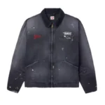 Saint Michael Corduroy-Trimmed Logo-Embroidered Distressed Cotton-Canvas Jacket